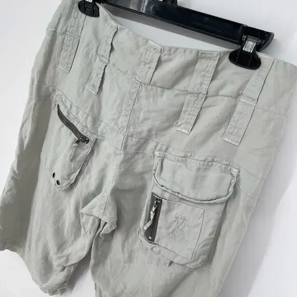 Pete & Greta by Johnny Was Cargo Shorts Womens Sz 6 Linen Y2k Pockets Pale Green